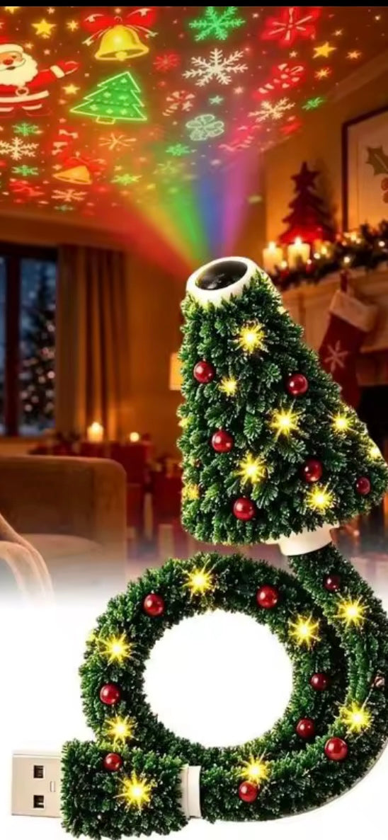 USB Christmas Tree Projector Light with festive ceiling projection