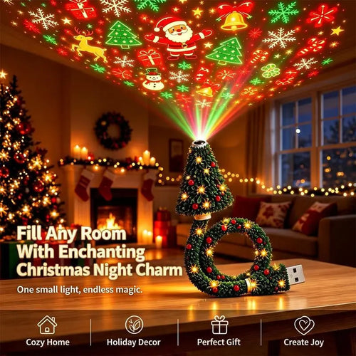 Indoor Christmas Tree Projector HD USB Plug & Play 6 Festive Scenes Holiday Projector Light Home Wall Xmas Party Decoration
