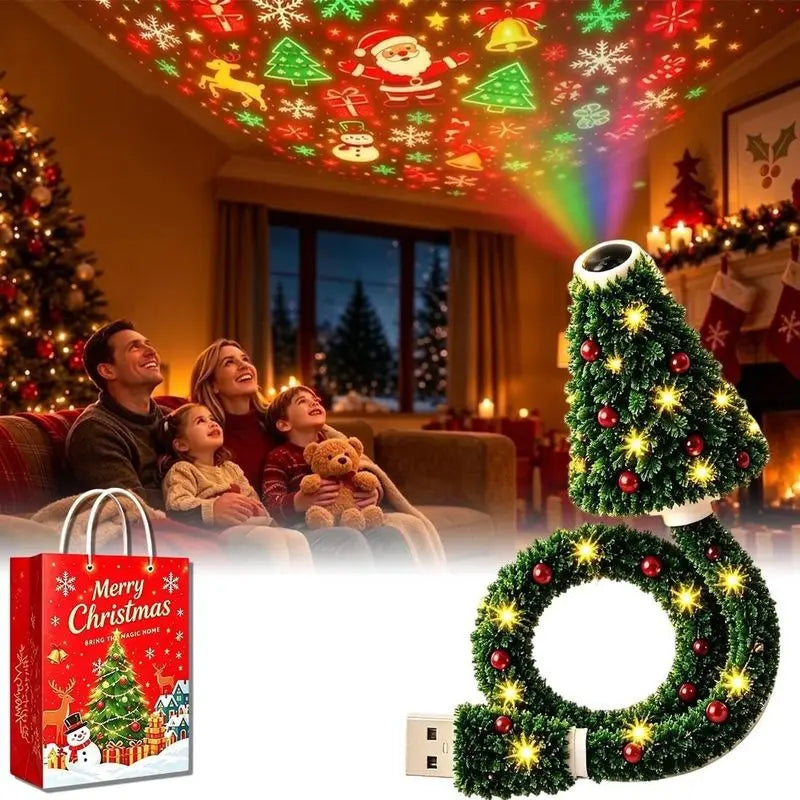 Indoor Christmas Tree Projector HD USB Plug & Play 6 Festive Scenes Holiday Projector Light Home Wall Xmas Party Decoration